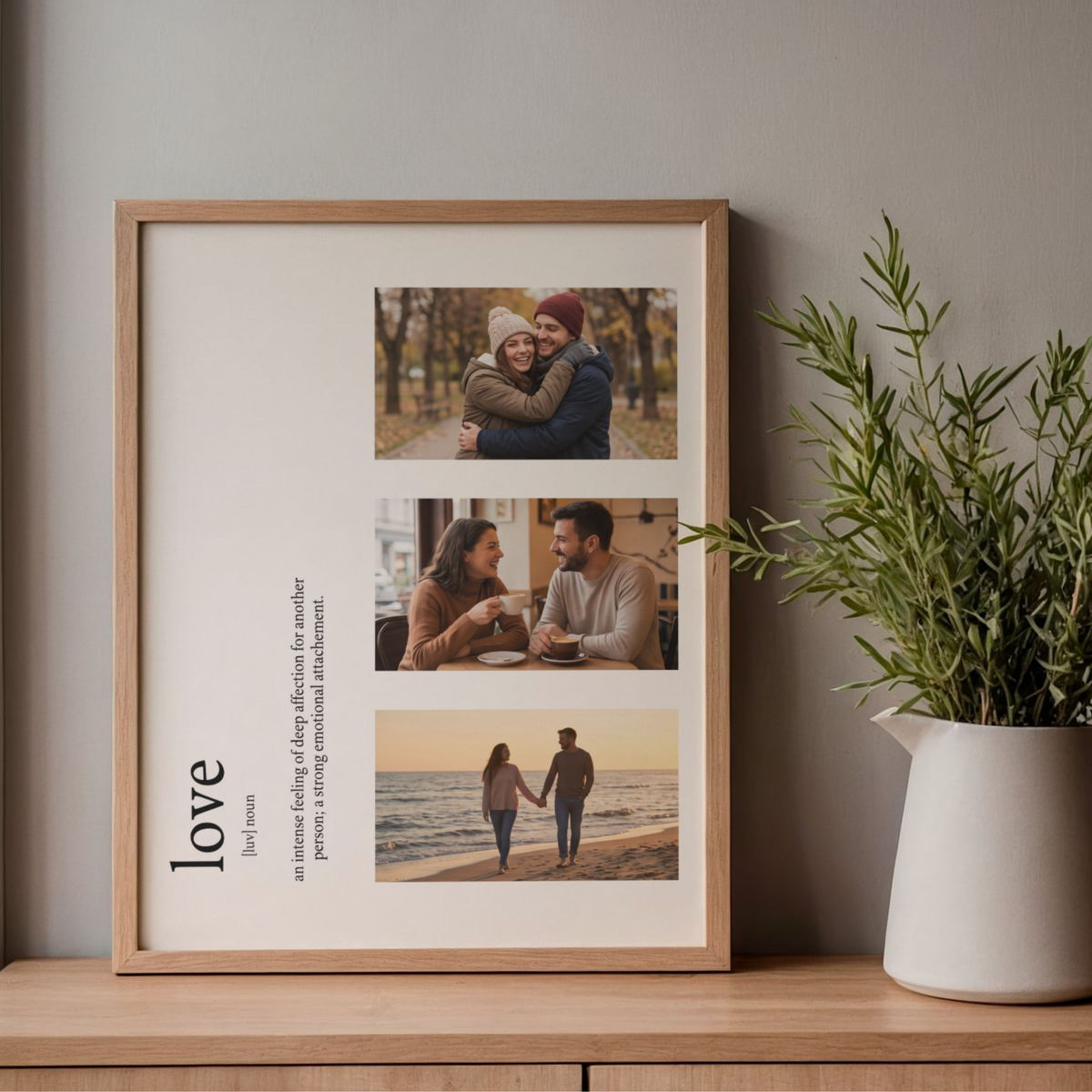 Kişiye Özel Sözlük Tasarımlı 3'lü Fotoğraf Kolajı Poster | Sade & Modern Aşk Tanımlı Çerçeve