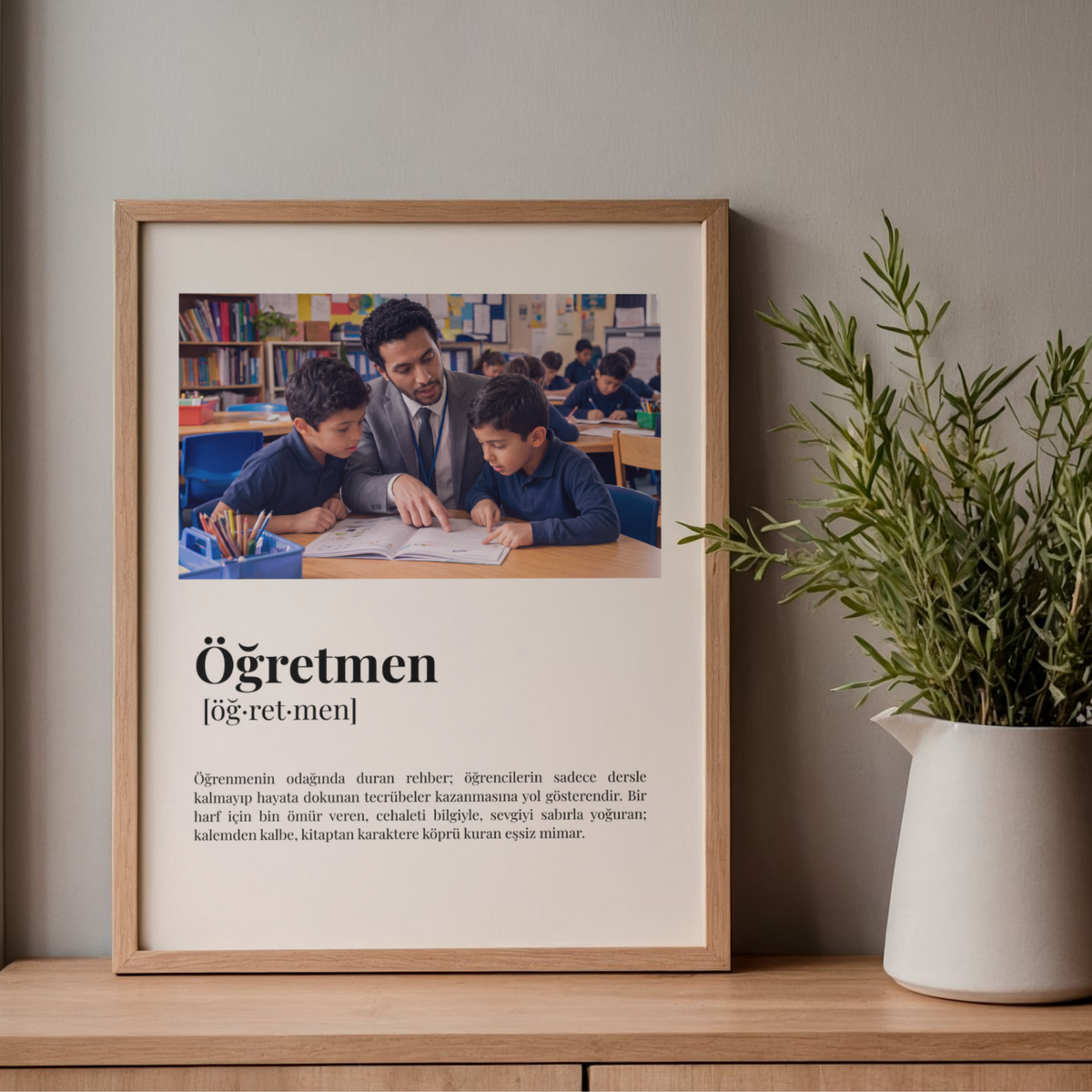Kişiye Özel "Öğretmen" Sözlük Anlamı Tasarımlı Ahşap Çerçeve Tablo – 24 Kasım Öğretmenler Günü Hediyesi